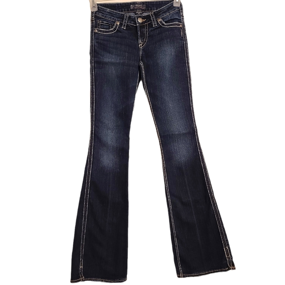 Silver Frances 22" Women's Size W25 L35 Dark Wash Long Flare Denim Jeans